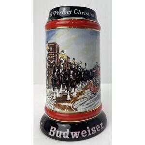 VINTAGE 1992 Budweiser Holiday Beer Stein Mug "A Perfect Christmas" Clydesdales